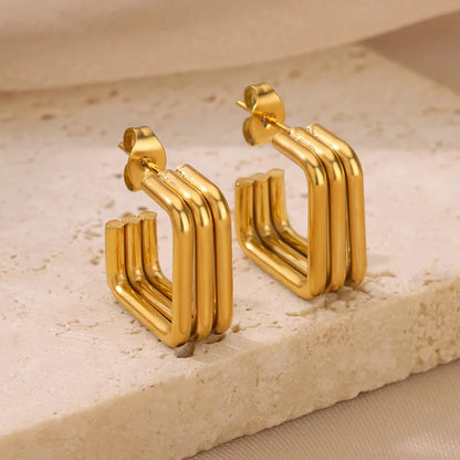 Σκουλαρίκια επιχρυσωμένο ατσάλι τετράγωνα-EA061