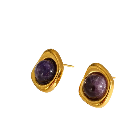 Cercei din oțel placat cu aur cu ametist-EA824