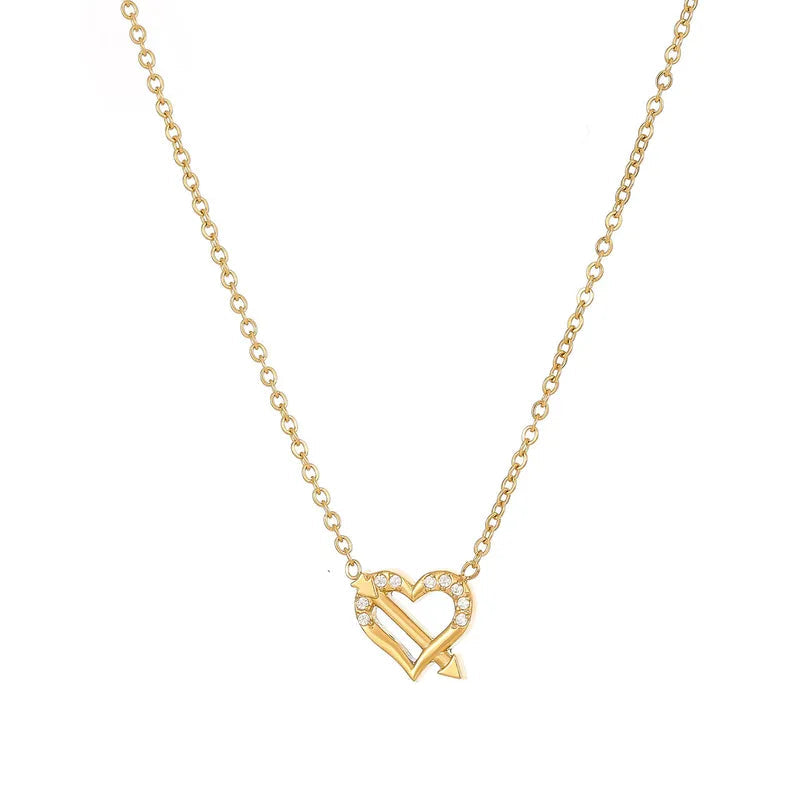 Κολιέ επιχρυσωμένο ατσάλι καρδιά και βέλος-NE301