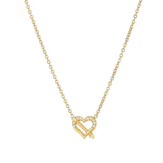 Κολιέ επιχρυσωμένο ατσάλι καρδιά και βέλος-NE301
