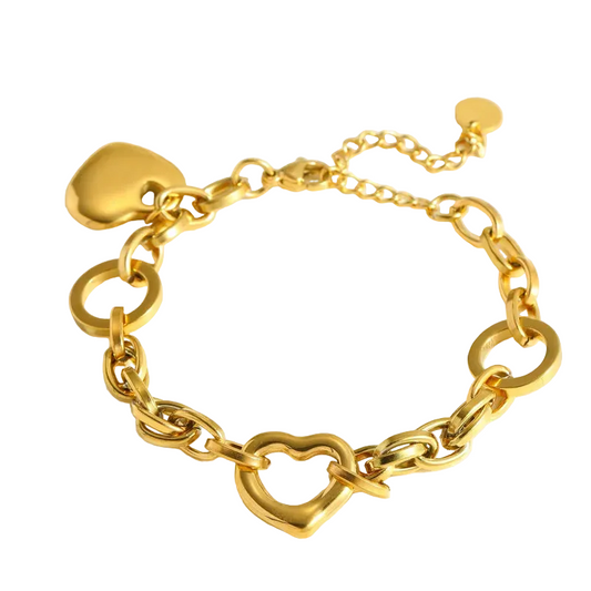 Βραχιόλι ατσάλι χρυσό  με καρδιές-BR039