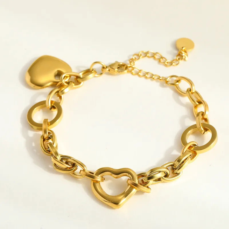 Βραχιόλι ατσάλι χρυσό  με καρδιές-BR039