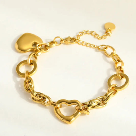 Βραχιόλι ατσάλι χρυσό  με καρδιές-BR039