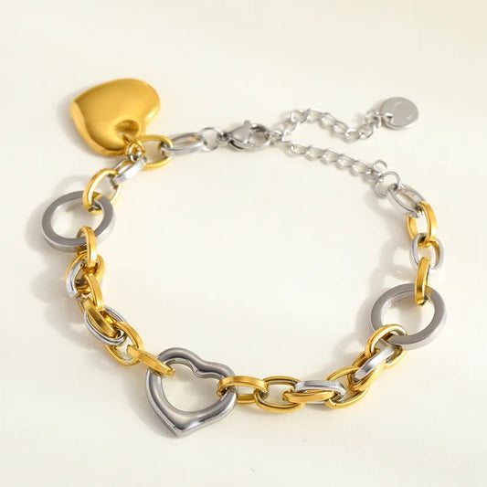 Βραχιόλι ατσάλι χρυσό και ασημί με καρδιές-BR045