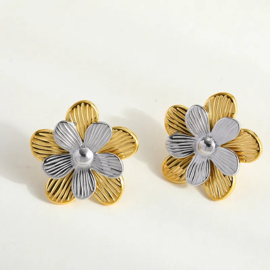Earrings of steel double flower-ea116