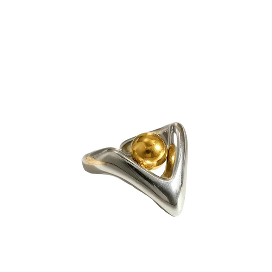 Inel din oțel cu sferă aurie-R247