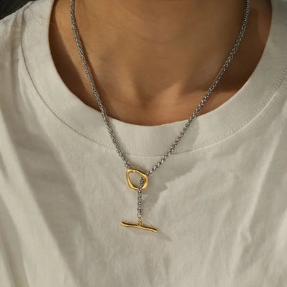 Κολιέ επιχρυσωμένο ατσάλι με ασημί λεπτομέρειες-NE418