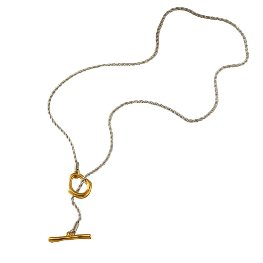 Κολιέ επιχρυσωμένο ατσάλι με ασημί λεπτομέρειες-NE418