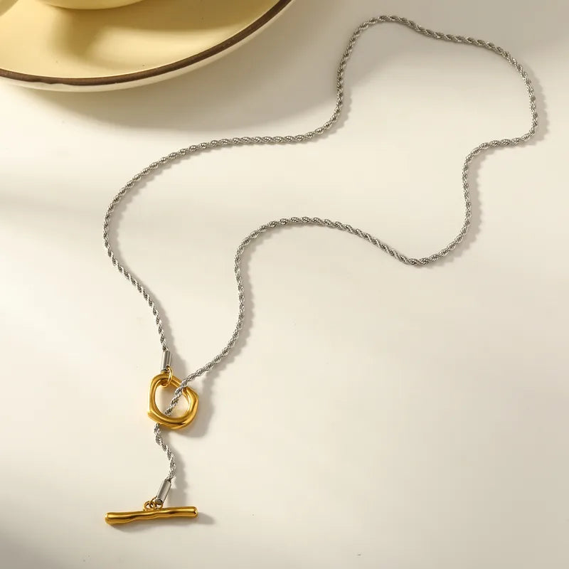 Κολιέ επιχρυσωμένο ατσάλι με ασημί λεπτομέρειες-NE418