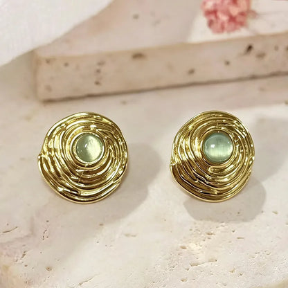 Orecchini in acciaio dorato con pietra verde - EA451