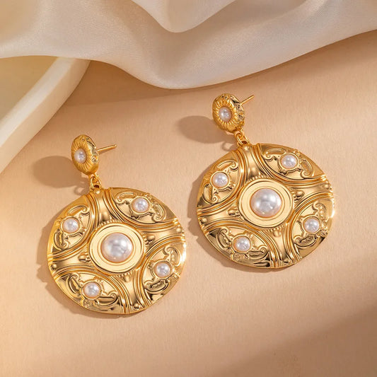 Boucles d'oreilles en acier plaqué or avec perles- EA408