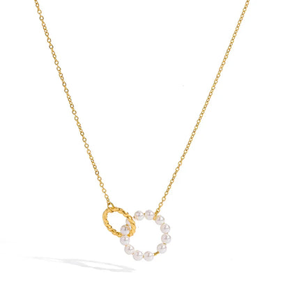 Steel necklace with pink zircon hearts - NE426