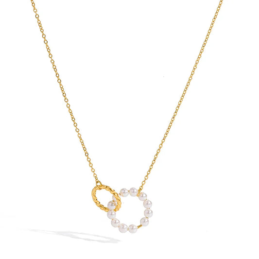 Steel necklace with pink zircon hearts - NE426