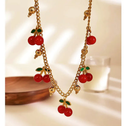 Κολιέ επιχρυσωμένο ατσάλι με κεράσια - NE685