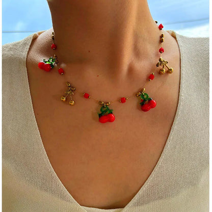 Κολιέ επιχρυσωμένο ατσάλι με κεράσια - NE744