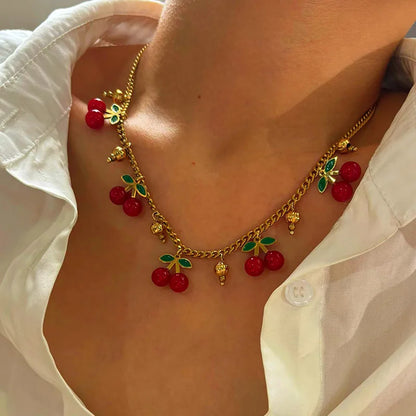 Κολιέ επιχρυσωμένο ατσάλι με κεράσια - NE685