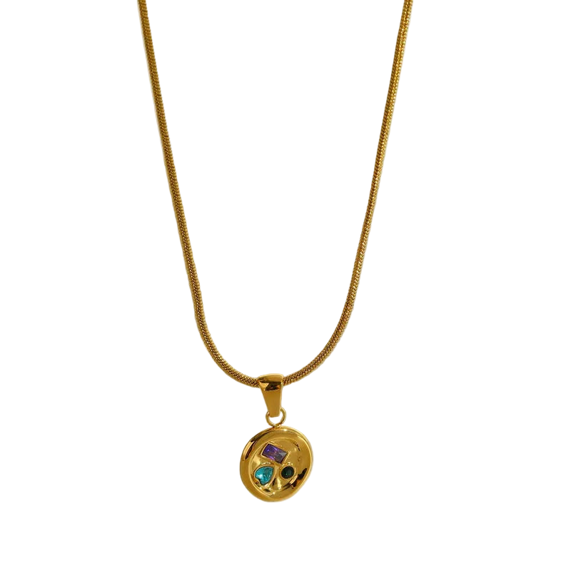 *Κολιέ επιχρυσωμένο ατσάλι με χρωματιστά zircon-NE432