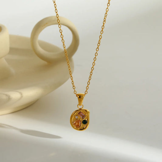 *Κολιέ επιχρυσωμένο ατσάλι με χρωματιστά zircon-NE412