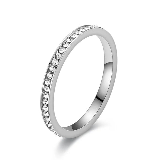 Simple steel ring with zircon rhinestone -r031