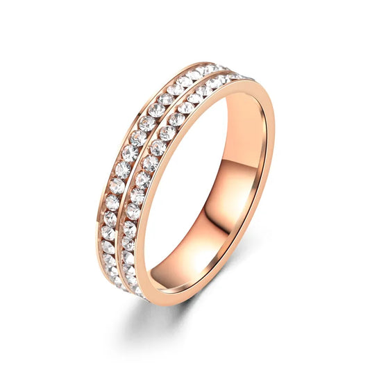 Δαχτυλίδι ροζ χρυσό ατσάλι διπλή σειρά zircon-R209