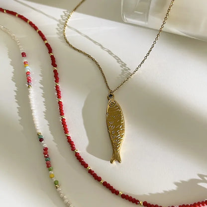 Κολιέ χρυσό ατσάλι ψαράκι- NE675