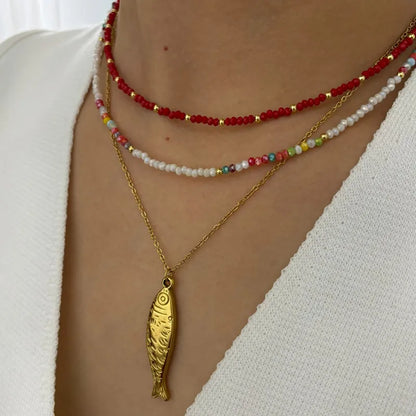 Κολιέ χρυσό ατσάλι ψαράκι- NE675