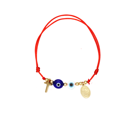 Bracelet red rope with eyes and cross-br233