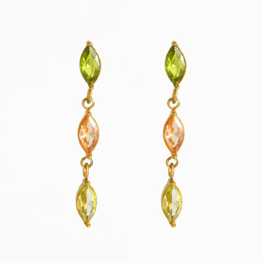 Boucles d'oreilles en acier avec larmes de zircon orange et vert - EA376