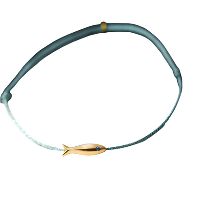 *Βραχιόλι ποδιού γαλάζιο με χρυσό ψαράκι-AN073