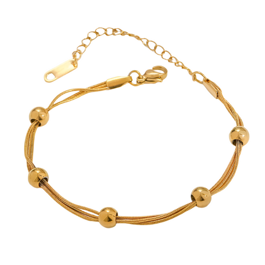 Bracelet Golded Steel with Golden Beads-BR086