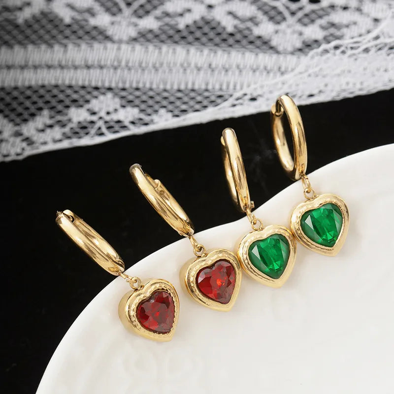 Earrings gilded steel with heart from red crystal-ea451