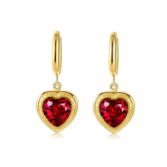 Earrings gilded steel with heart from red crystal-ea451