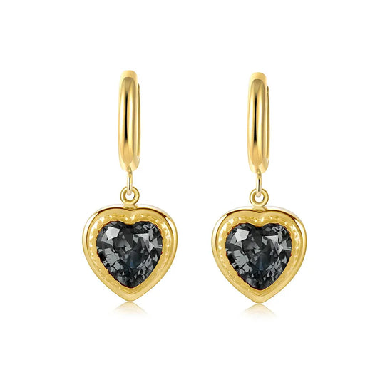 Earrings gilded steel with a heart of black crystal-ea249