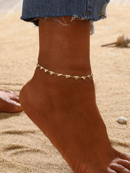 Bracciale alla caviglia in acciaio dorato con cuori-AN015