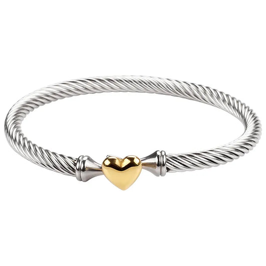 Bracelet silver steel with golden heart-844