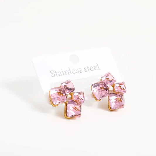 Boucles d'oreilles en acier avec cubes roses - EA776