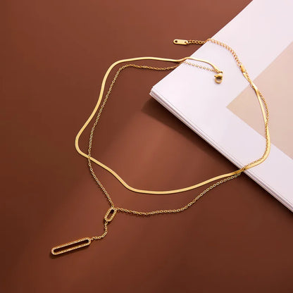 Collier double pendentif acier doré - NE783
