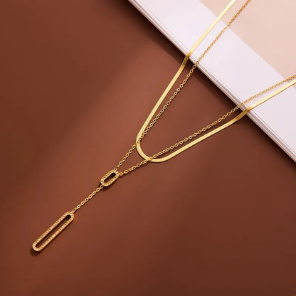 Collier double pendentif acier doré - NE783