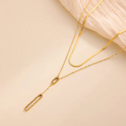 Collier double pendentif acier doré - NE783
