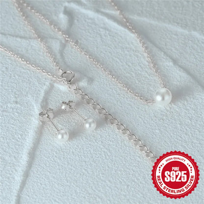 Conjunto de collar y aretes de perlas | PLATA 925-SET028