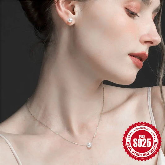 Conjunto de collar y aretes de perlas | PLATA 925-SET028