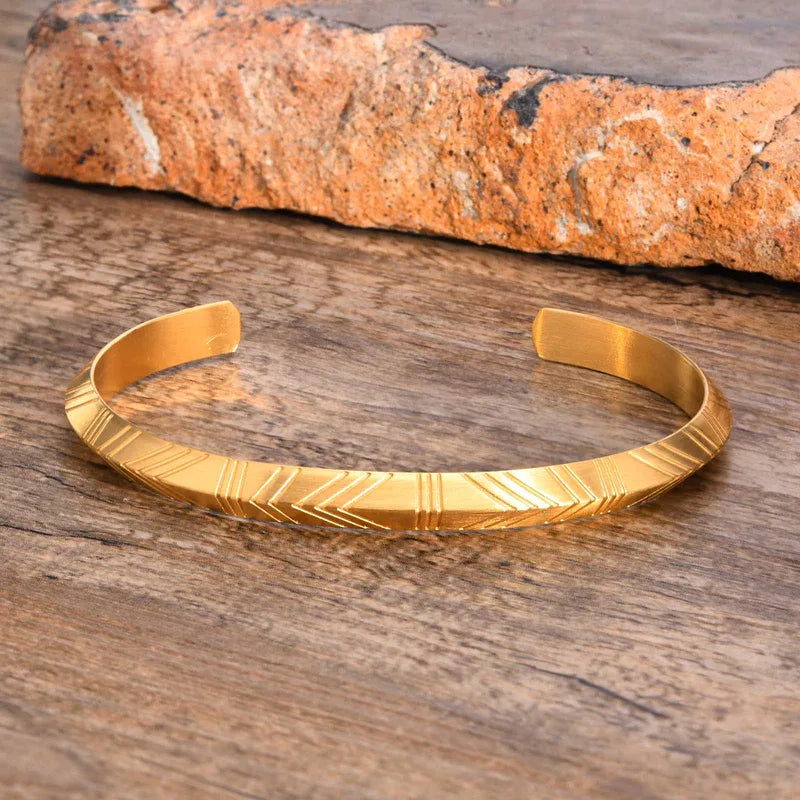 Βραχιόλι χρυσό ατσάλι με μαύρες γραμμές-BR012