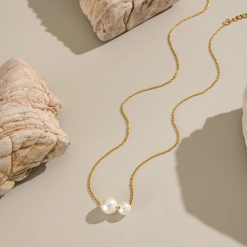 Κολιέ επιχρυσωμένο ατσάλι με πέρλες - NE737