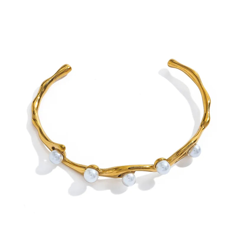 Βραχιόλι επιχρυσωμένο ατσάλι με πέρλες-BR202