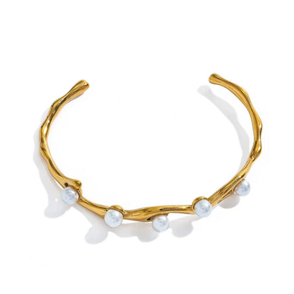 Βραχιόλι επιχρυσωμένο ατσάλι με πέρλες-BR202