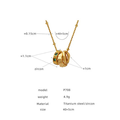 Κολιέ ατσάλινο με 3 δαχτυλίδια και zircon - NE570