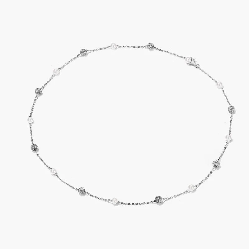 Silver necklace S925 with perlitsas and zircon-ne343