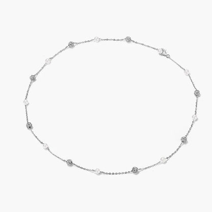 Silver necklace S925 with perlitsas and zircon-ne343