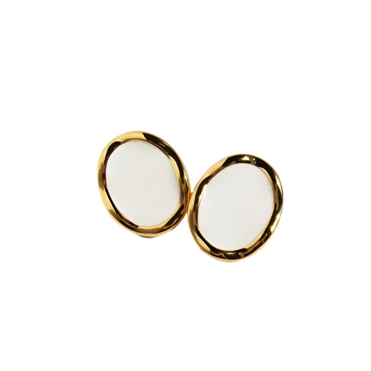 Earrings steel gold frame with white internal-ea502