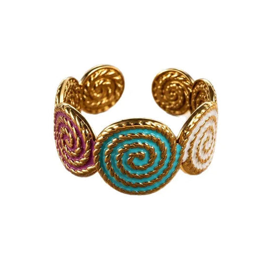 Bague en acier colorée avec spirales - R114